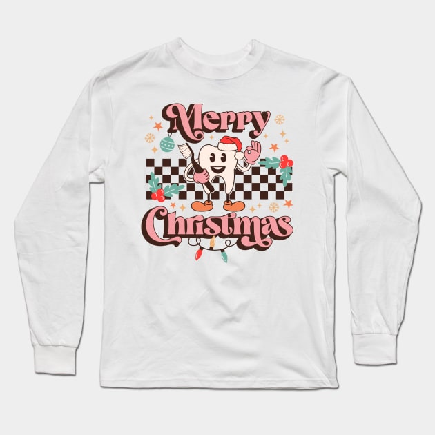 Merry Christmas Dentistry Tooth With Santa Hat Long Sleeve T-Shirt by Hobbybox